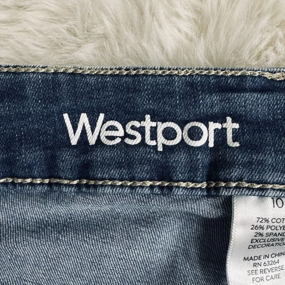 Westport Signature Fit Crop Jeans 10 (31x26.5) Blue Embellished Stretch Womens